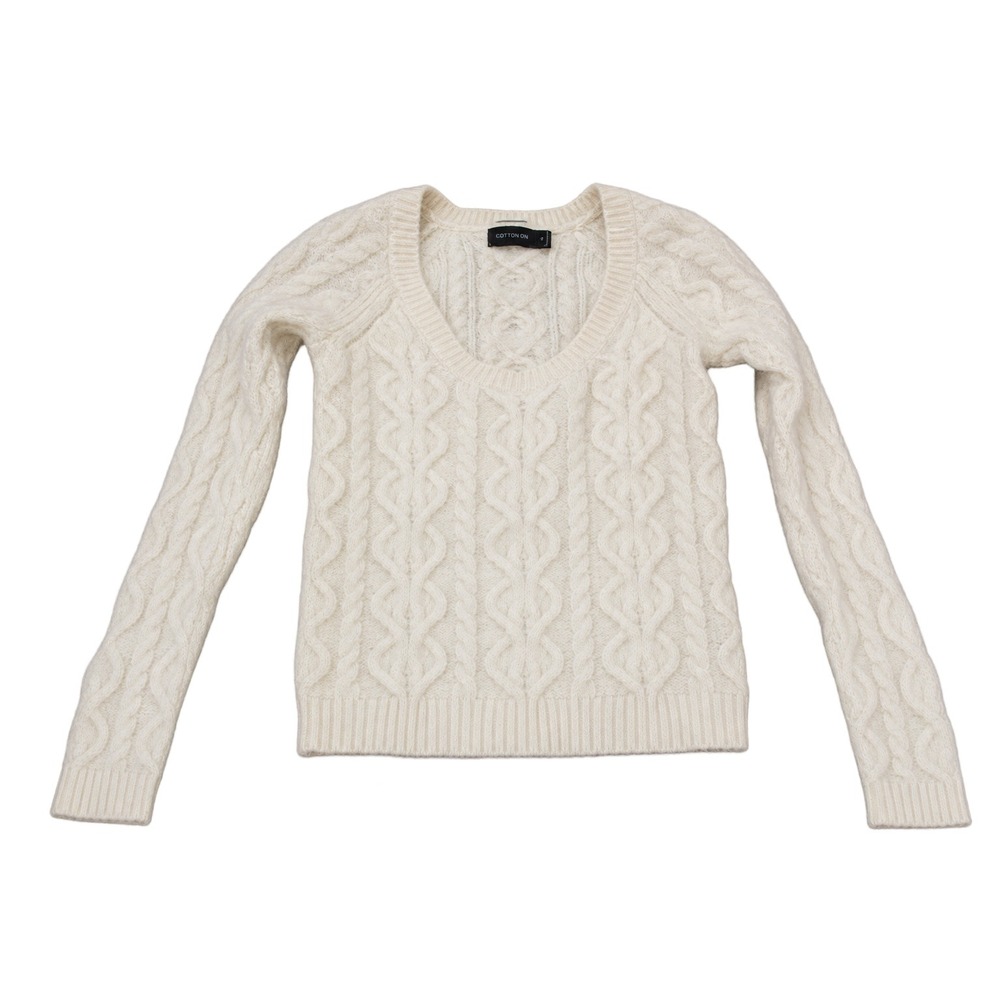 Y2K Vintage The Limited Cream Cable Knit Sweater Fuzzy Angora Wool Blend Scoop M